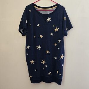 Secret Treasures Women's Large Navy Star Print Short Sleeve Dress